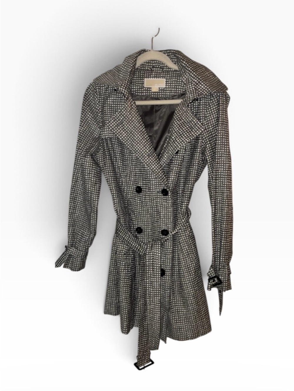 MICHAEL Michael Kors Grey Checked Water Resistant Lightweight Trench Coat Sz M